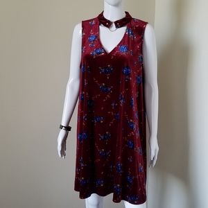 Velvet O-ring Shift Floral Dress